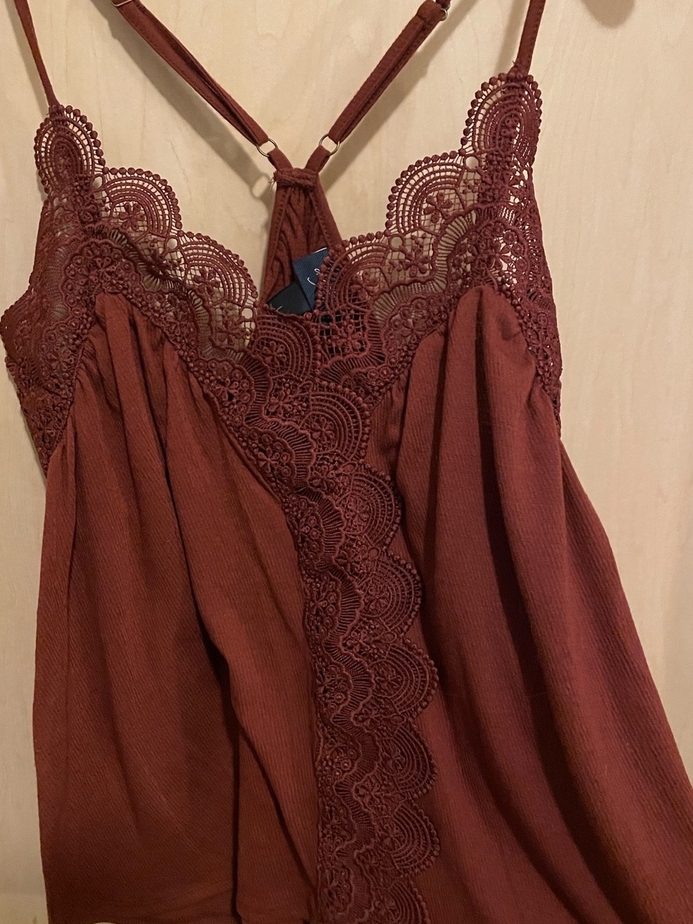 Maroon Lace-Trim Spaghetti Strap Tank